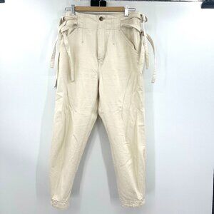 Something Navy Sydney Side Tie High Waist Jeans in Cream Women's 10